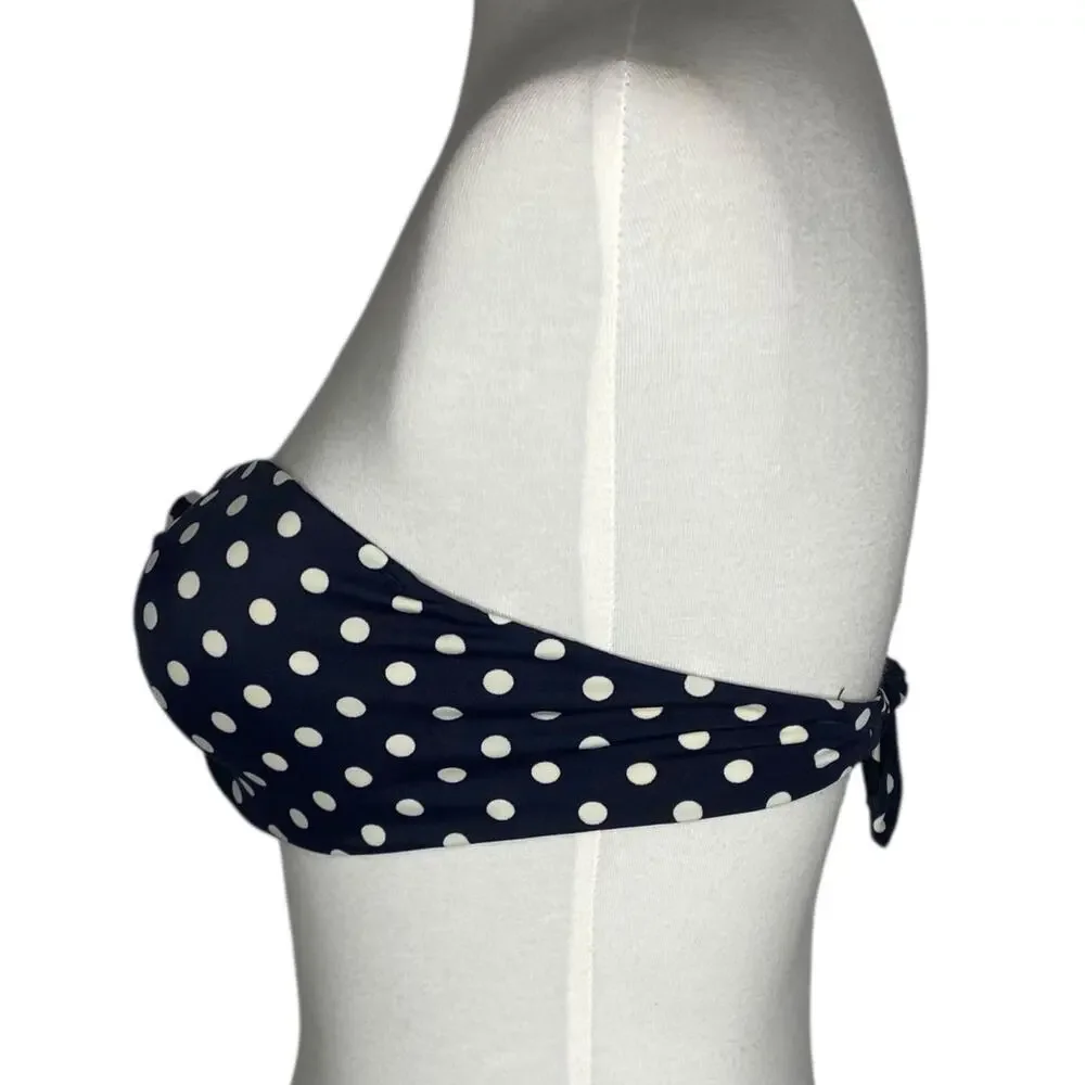 J. Crew Polka Dot Bikini Swim Top Navy Blue Strapless Underwire Size 32D Beach - Picture 6 of 12
